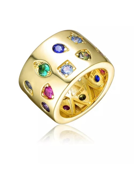 Jewelry - Gold Multi-Gemstone Wide Band Ring size 8